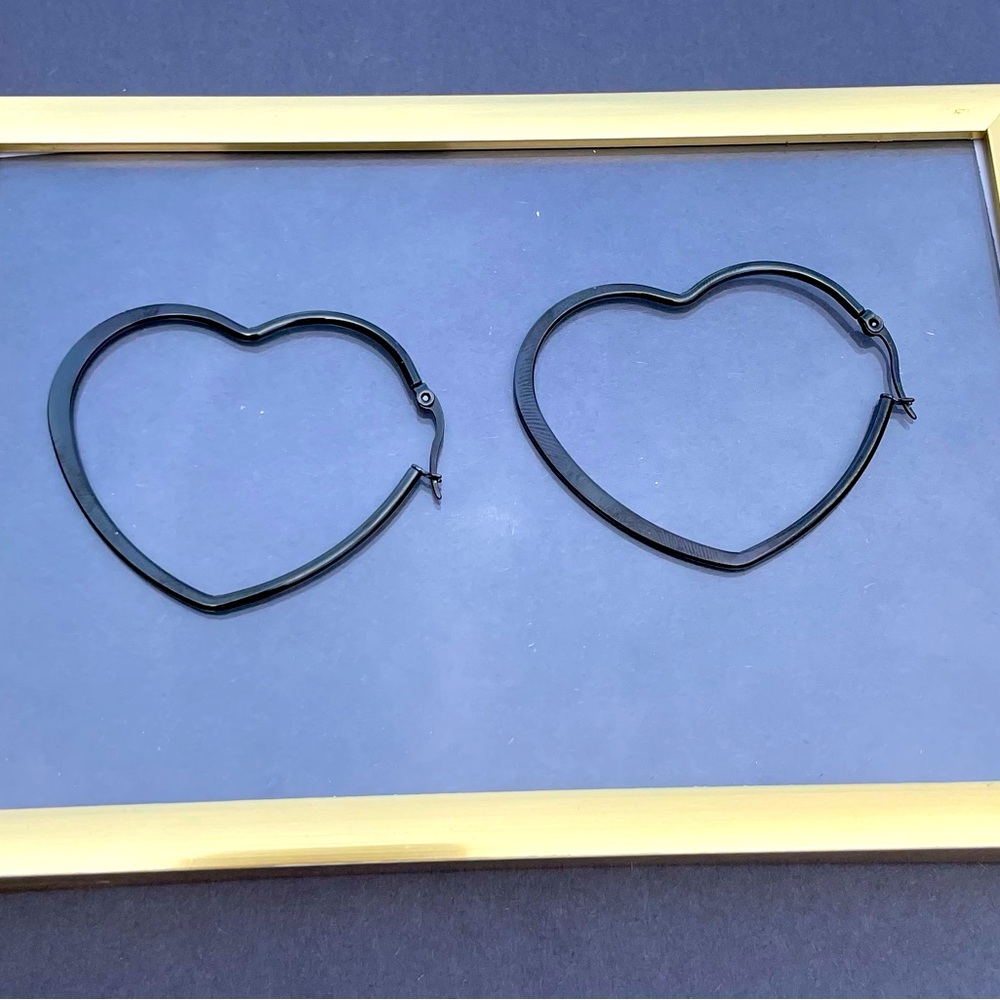 Black heart shaped large hoop earrings